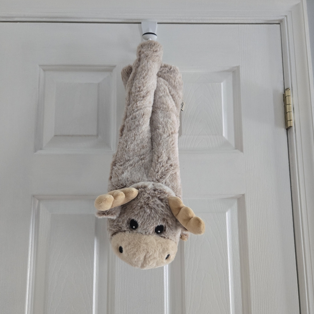 Brown And Cream Oooh Geez Moose Plush Slippers One Size